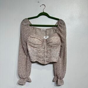 Active USA Floral Front Closure Cropped Ruched Back Blouse Sz M NWT